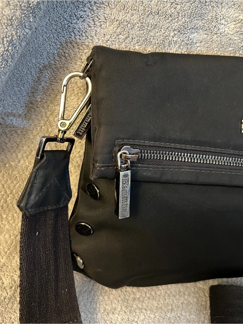 Hammitt Black Nylon Magnetic Foldover Crossbody Bag with Metal Rivets studs